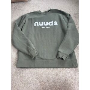 Nuuds Mens Logo Crewneck Sweatshirt Olive Green Puff Print Fleece Pullover S
